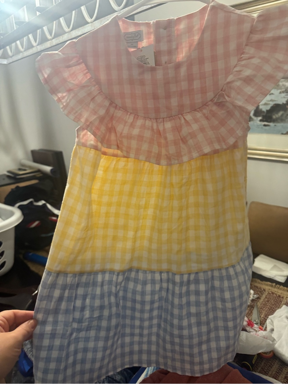 Mud Pie Pink and White Gingham Dress